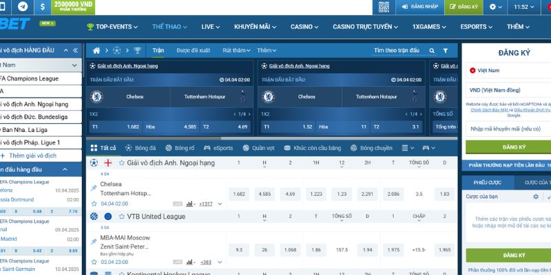 1XBET tỷ lệ cược cạnh tranh và đa dạng thể loại cá cược